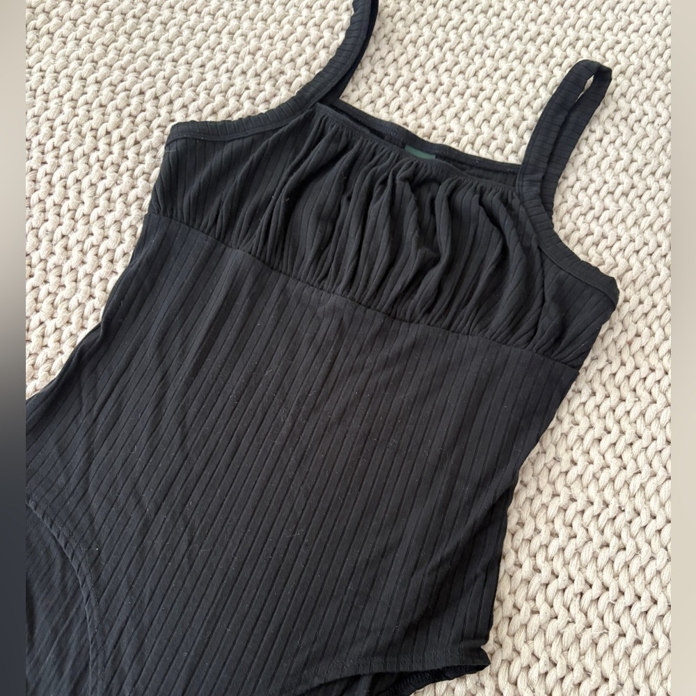 Wild Fable Ruched Ribbed Black Bodysuit - Picture 2 of 5
